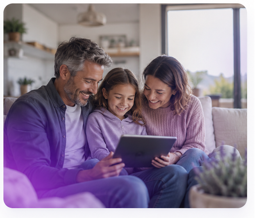 Une famille regroupée autour d'une tablette